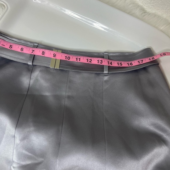 OSCAR DE LA RENTA SILVER INVERTED FLAT PLEAT SATIN SKIRT NEW WITH TAGS - Picture 11 of 14